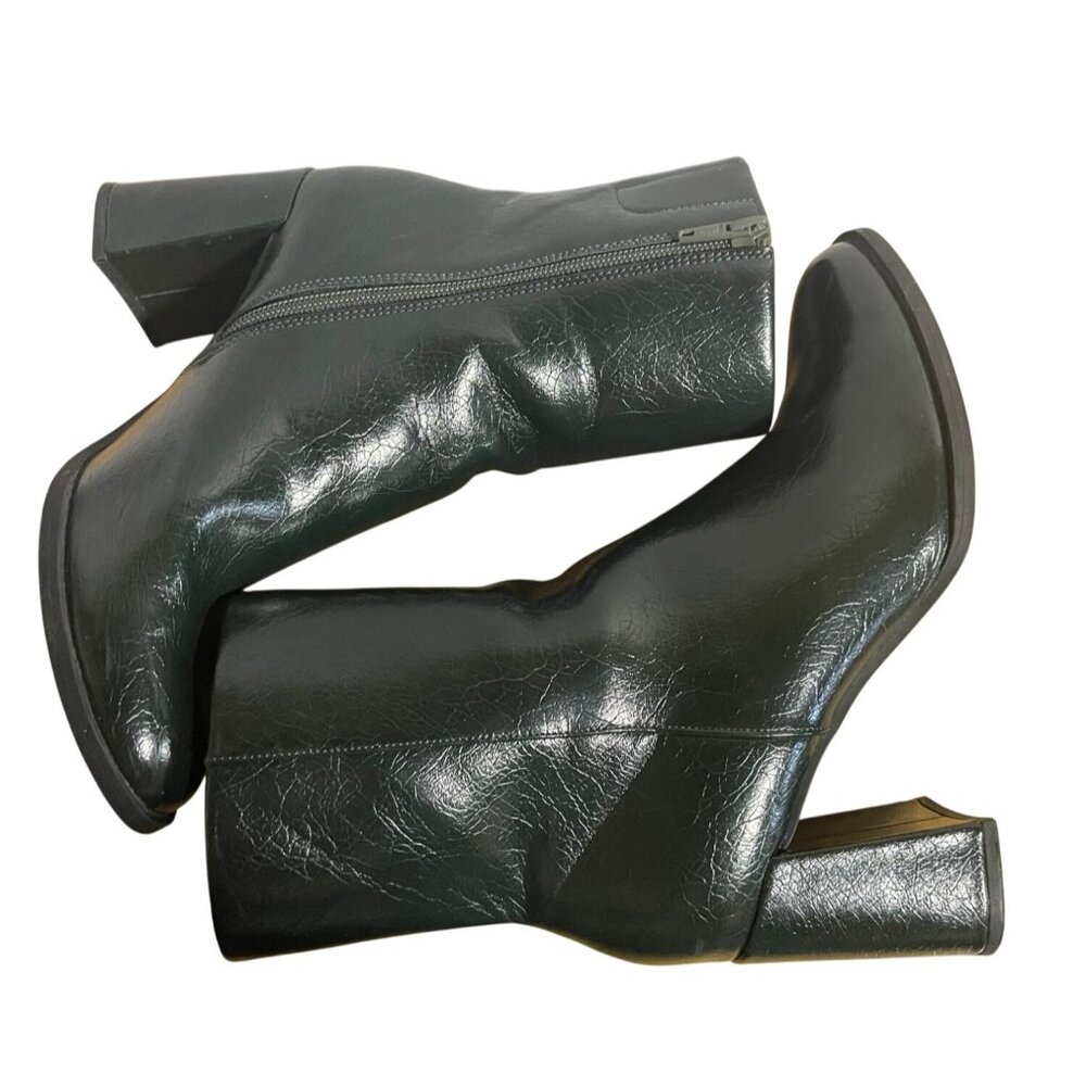 A New Day Womens Green Faux Leather Block Heel Ankle Boots Size 8 - Picture 3 of 9
